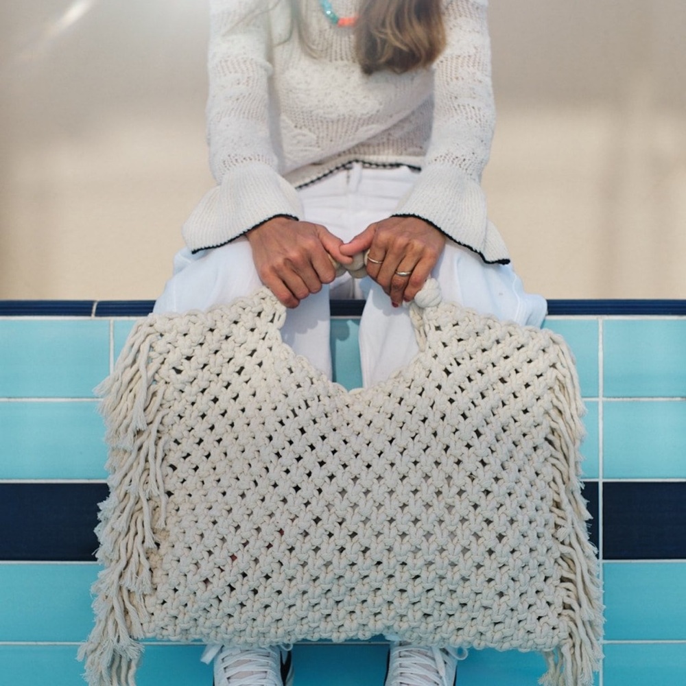 NEW Handmade Macrame Fringe Tote Bag